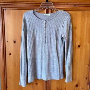 Heathered Oatmeal Ribbed Long Sleeve Henley Top